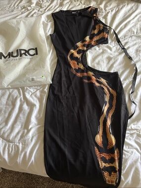 Murci Black Asymmetrical Viper Dress NWT